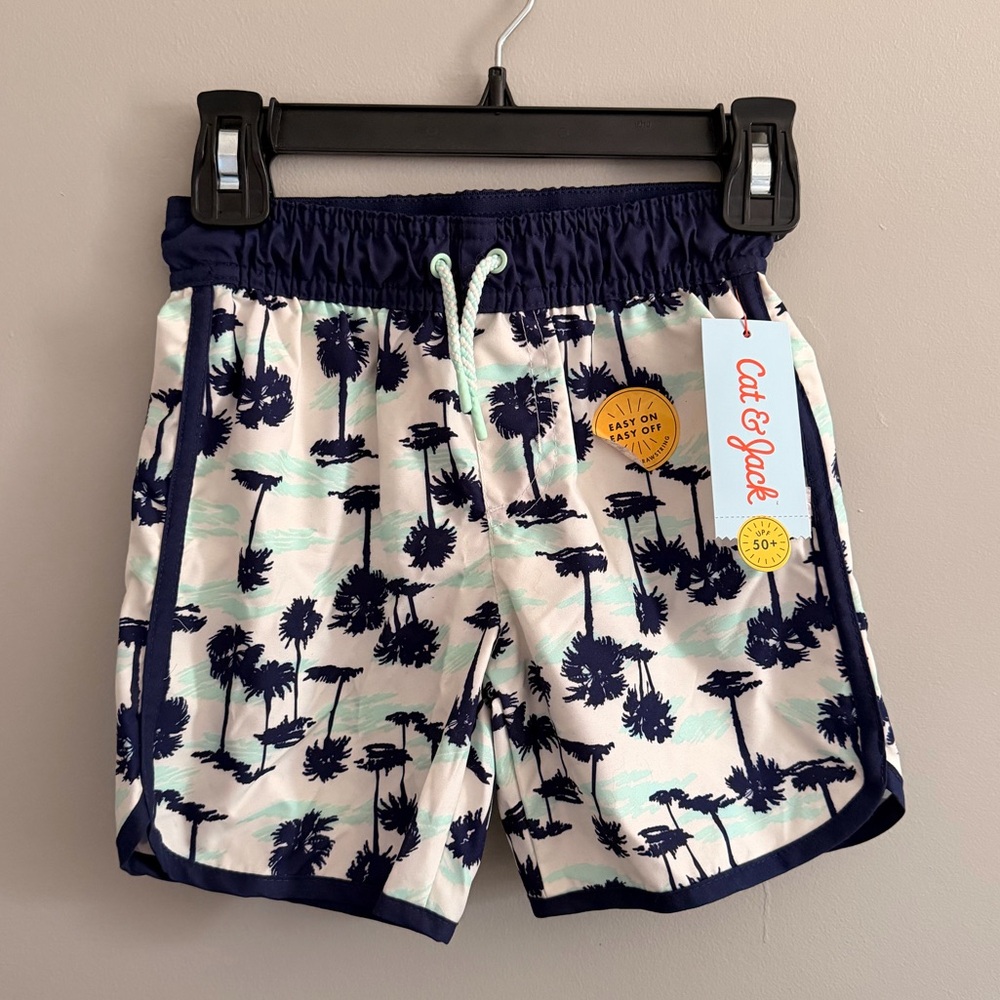 NEW Cat & Jack Navy Palm Tree Swim Shorts 4T